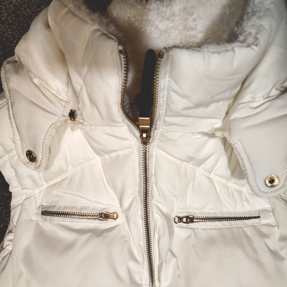 Calvin Klein TAG Puffer Vest, Women Ivory, Hood,Gold ZipUP+Pckts,Collar, XL - Picture 8 of 16